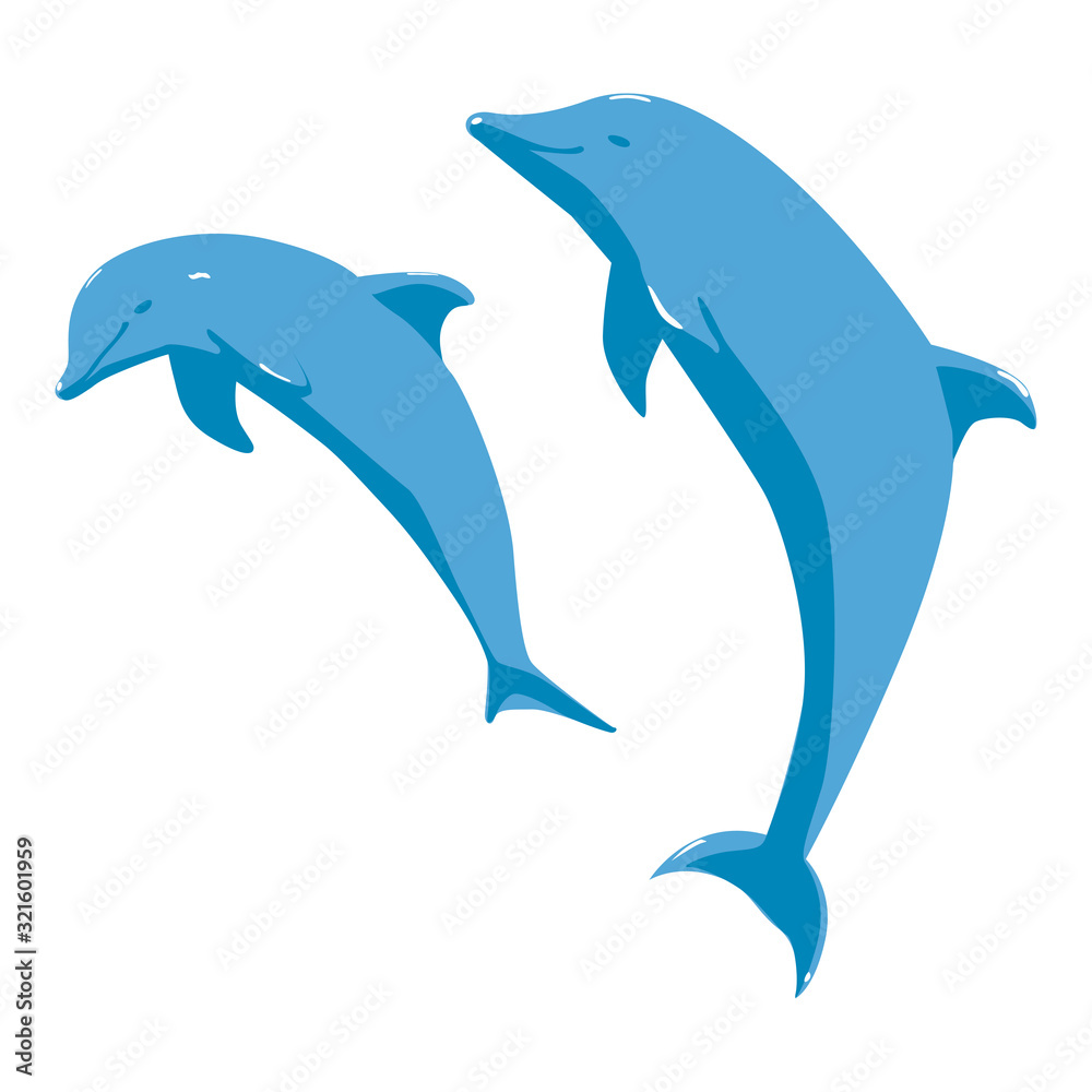 Fototapeta premium 海面からジャンプしているイルカのイラスト。