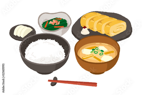 和風な朝食のイラスト 玉子焼き