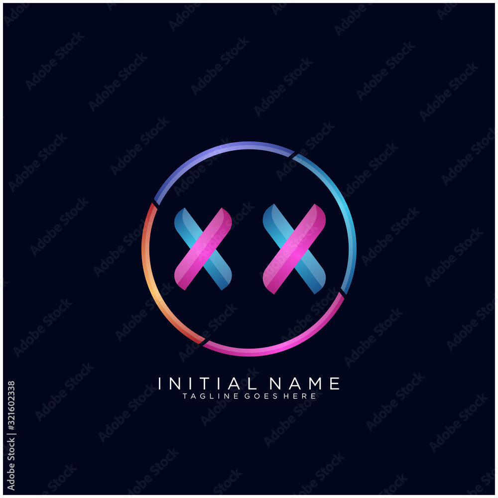 Obraz premium Initial letter XX curve rounded logo, gradient vibrant colorful glossy colors on black background