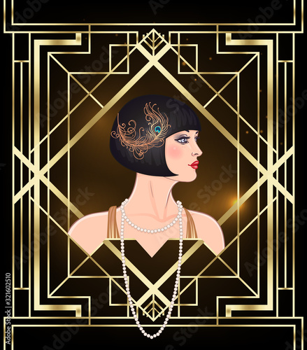 Female hand holding cocktail glass with splash. Art deco 1920s style vintage invitation template design for drink list, bar menu, glamour event, thematic wedding, jazz party flyer. Vector art.