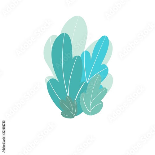 Illustration, plants, leaves in a flat, cartoon style. Perfect for a website, map, poster, cover, invitation, brochure, isolated on a white background. pastel colors.