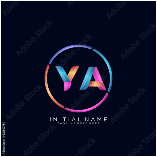 Initial letter YA curve rounded logo, gradient vibrant colorful glossy colors on black background