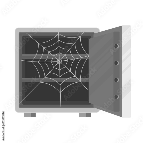 Open empty safe with a cobweb inside