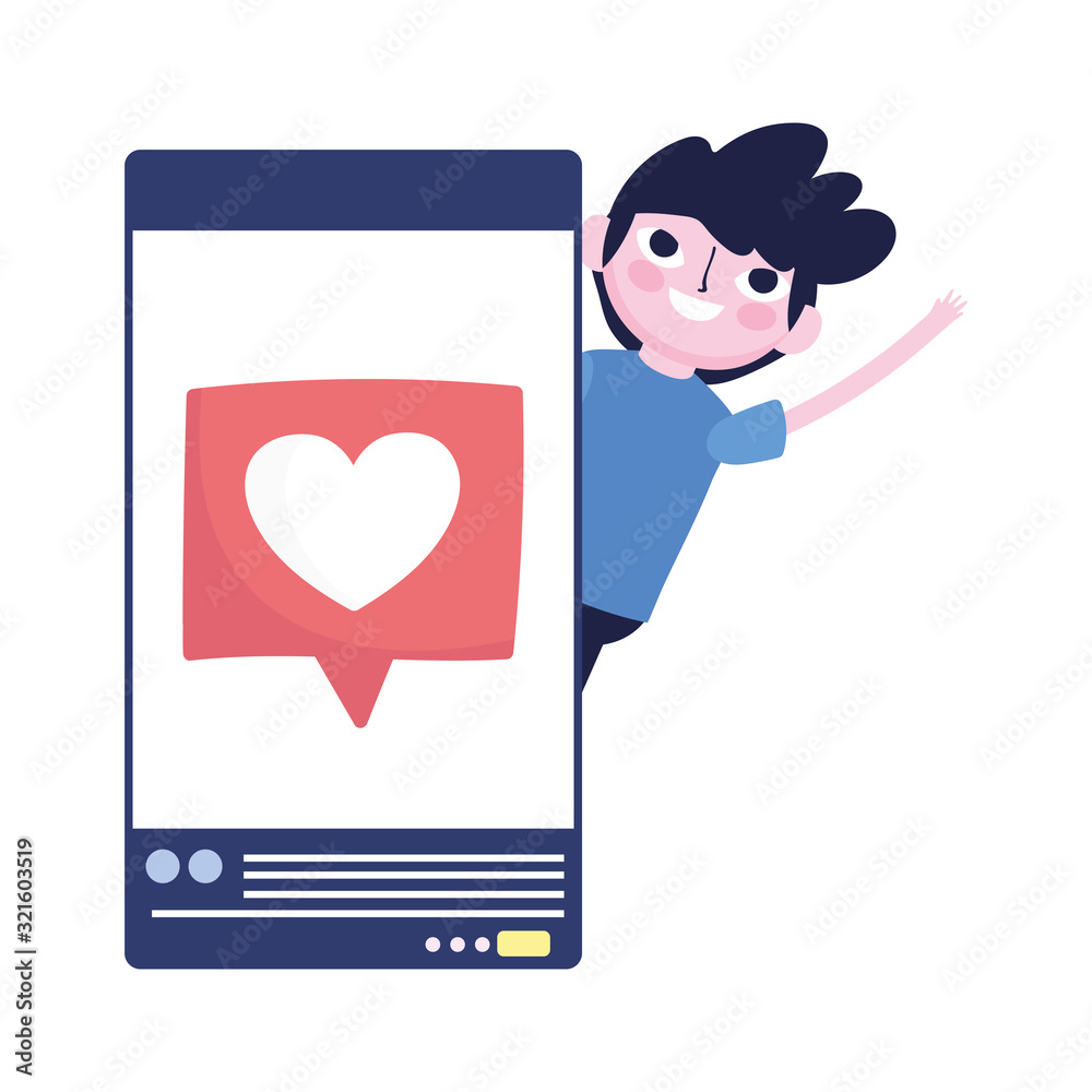 young boy with smartphone chat love social media young boy with smartphone chat love social media
