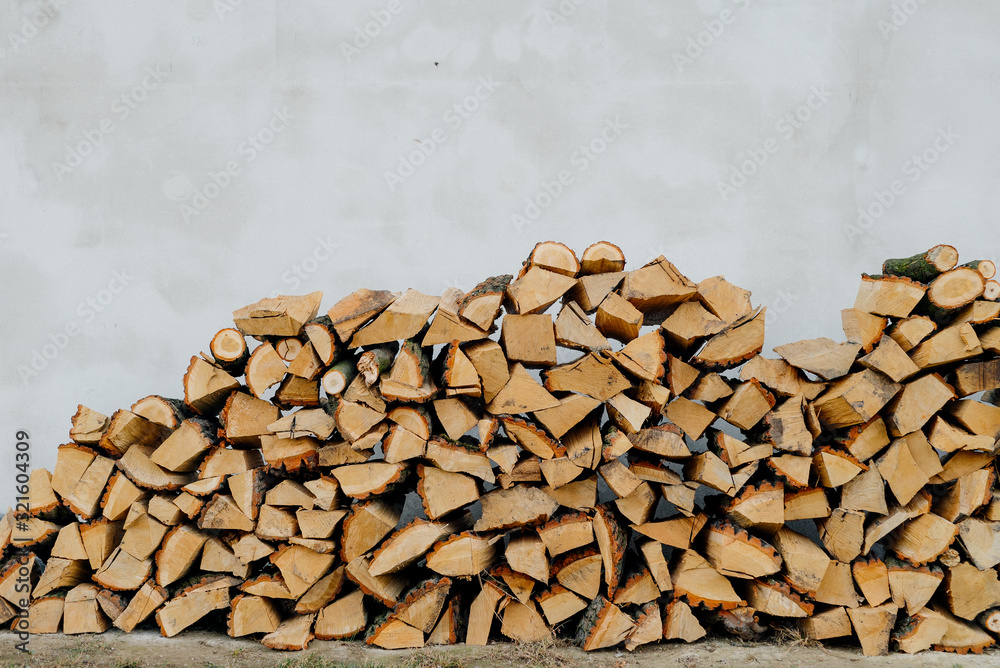 stacked chopped tree outdoors prepared for heating stacked chopped tree outdoors prepared for heating