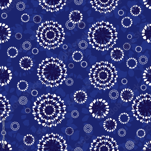 Vector blue abstract circles snowflakes seamless background. Christmas snow decoration. Suitable for textile, gift wrap and wallpaper.