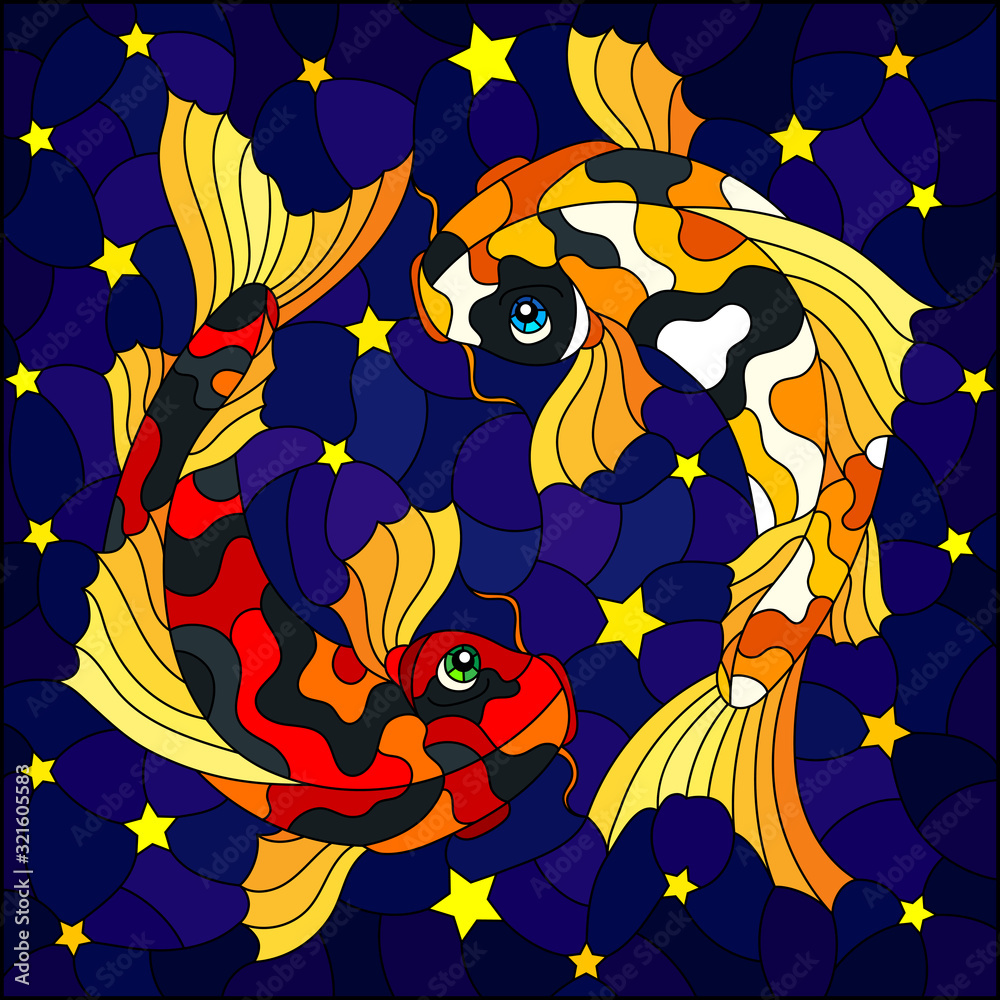 Illustration In Stained Glass Style With Two Koi Carp Fish On A Blue Background With Stars Stock Vector Adobe Stock Illustration In Stained Glass Style With Two Koi Carp Fish On A Blue Background With Stars Stock Vector Adobe Stock