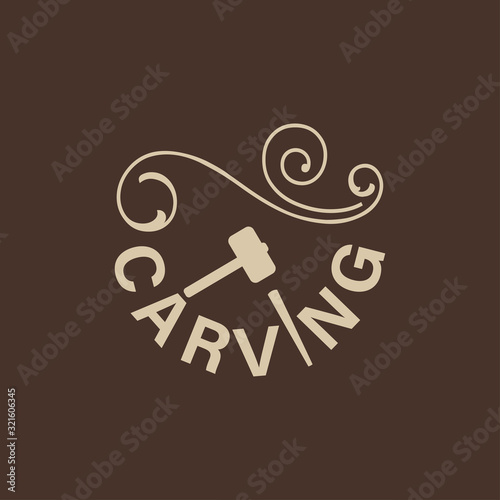 Woodcarving logotype Illustration. Wood engraver logo design