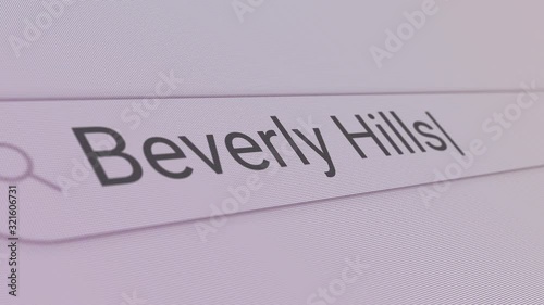 Beverly Hills Search Bar Close Up Single Line Typing Text Box Layout Web Database Browser Engine Concept
