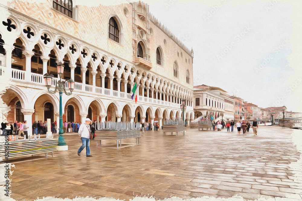 Piazza San Marco. Imitation of a picture. Oil paint. Illustration