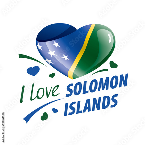 National flag of the Solomon Islands in the shape of a heart and the inscription I love Solomon Islands. Vector illustration photo