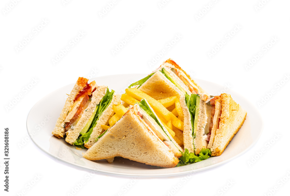 hamburger with fries on a white background