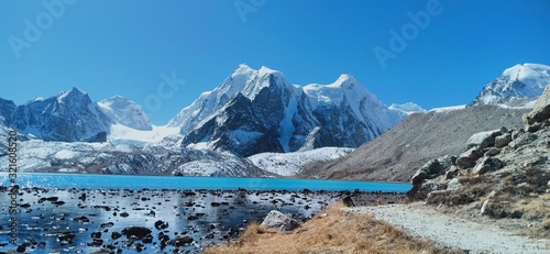 View of Gurudongmar lake, North Sikkim. Gurudongmar Lake is one of the highest lakes in the world and in India, located at an altitude of 5,425 m. photo