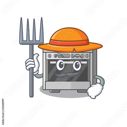 Happy Farmer kitchen stove cartoon picture with hat and tools