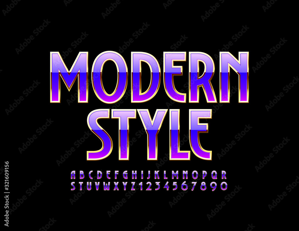 Fototapeta premium Vector Modern Style chic Font. Violet and Golden Alphabet Letters and Numbers