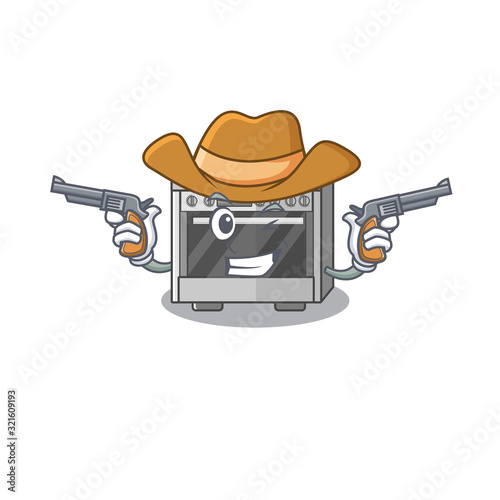Kitchen stove Cowboy cartoon concept having guns