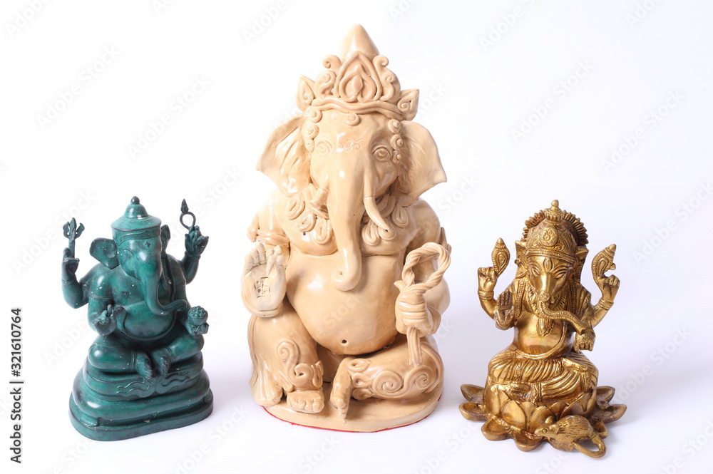 Set of God Ganesh over a white background