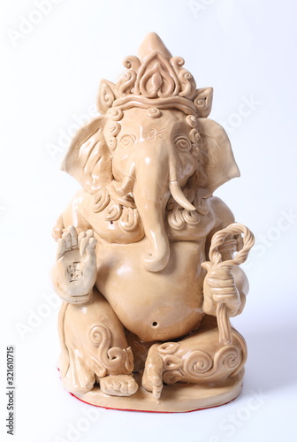 Closeup Hindu God Ganesh over a white background