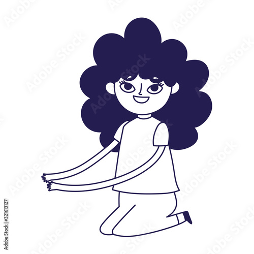 kneeling young woman cartoon character on white background