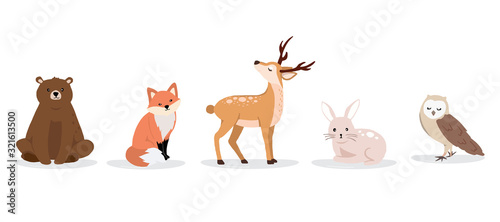 Cute animal character are standing,sitting and sleeping. Vector illustration for birthday invitation,postcard and sticker.Editable element