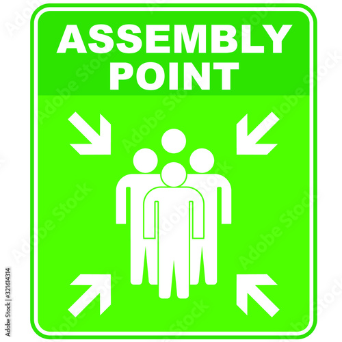 Green assembly point sign on white background