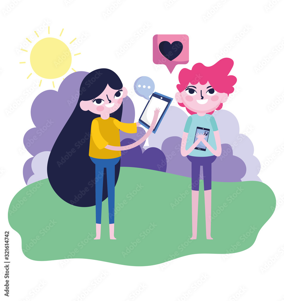 girl and boy smartphone idea talk love message social media girl and boy smartphone idea talk love message social media