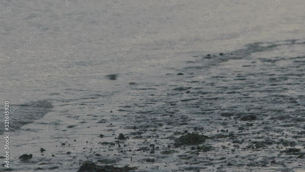 Close up of small waves coming ashore on a pebbly beach Close up of small waves coming ashore on a pebbly beach