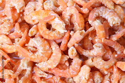 Close up dried shrimp background.