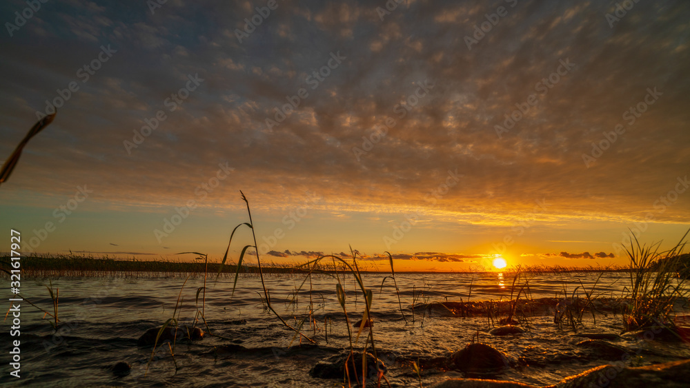 Beautiful lake in Karelia on sunset