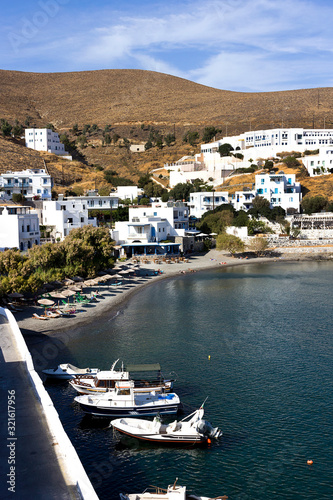 Astypalea island  view of Pera Gialos village  summer day on the beach - Greece