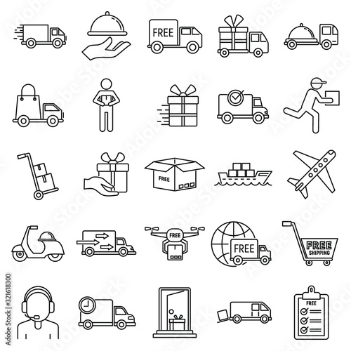 Parcel free shipping icons set. Outline set of parcel free shipping vector icons for web design isolated on white background