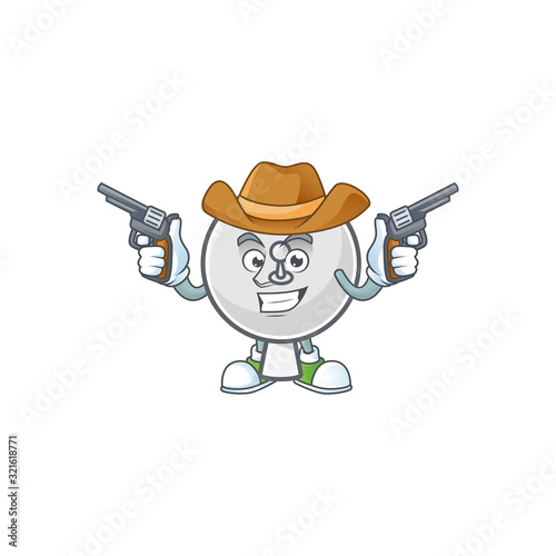 The brave of satellite dish Cowboy cartoon character holding guns