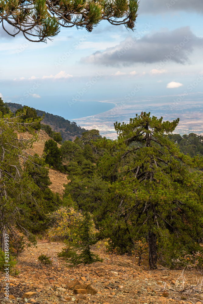 View from Mount Olympus, highest peak of the island of Cyprus.