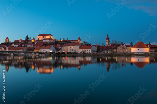 Cityscape of the Slovenia's oldest city Ptuj after the sunset