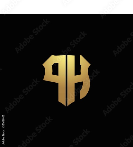 PH logo monogram with gold colors and shield shape design template