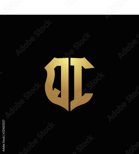QI logo monogram with gold colors and shield shape design template