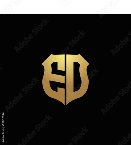 ED logo monogram with gold colors and shield shape design template