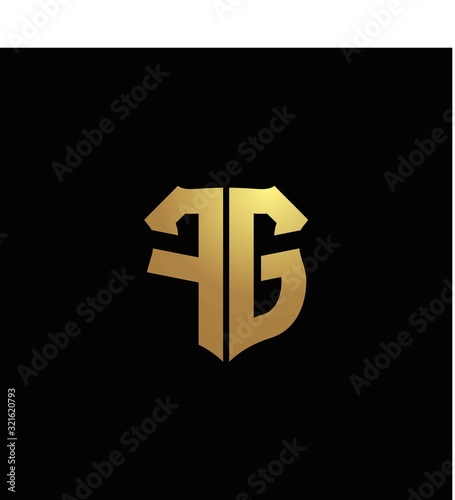 FG logo monogram with gold colors and shield shape design template