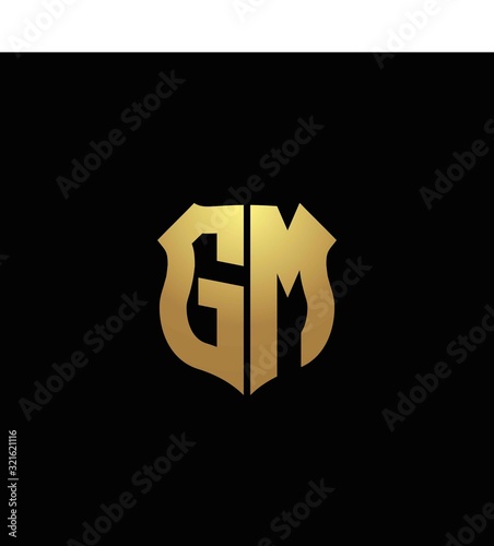 GM logo monogram with gold colors and shield shape design template