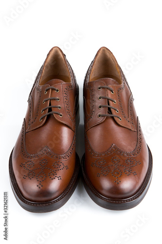 Brown leather male Oxfords shoes with Brogue