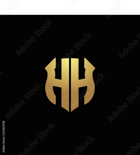 HH logo monogram with gold colors and shield shape design template