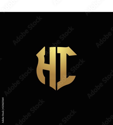 HI logo monogram with gold colors and shield shape design template