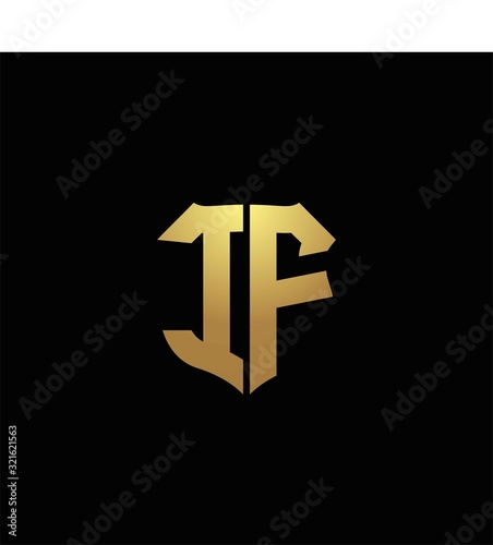 IF logo monogram with gold colors and shield shape design template