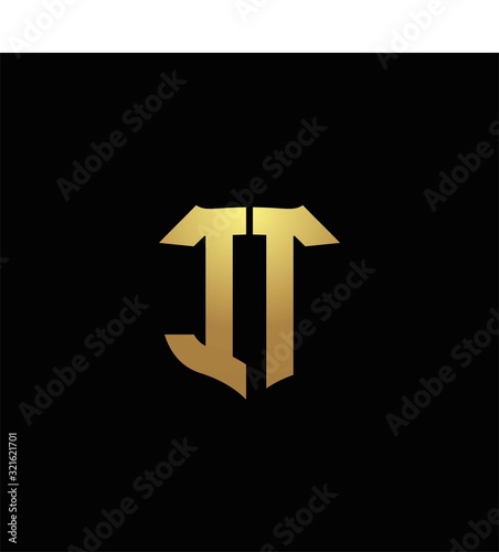 IT logo monogram with gold colors and shield shape design template