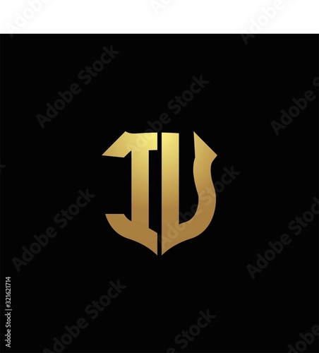 IU logo monogram with gold colors and shield shape design template