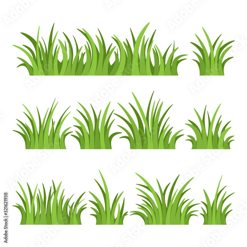 Set of green grass isolated on white background. Vector illustration.
