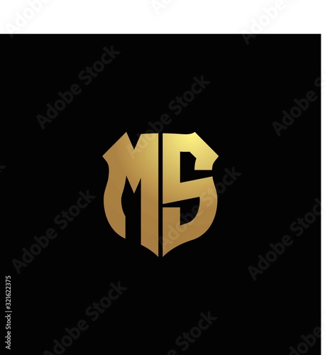 MS logo monogram with gold colors and shield shape design template