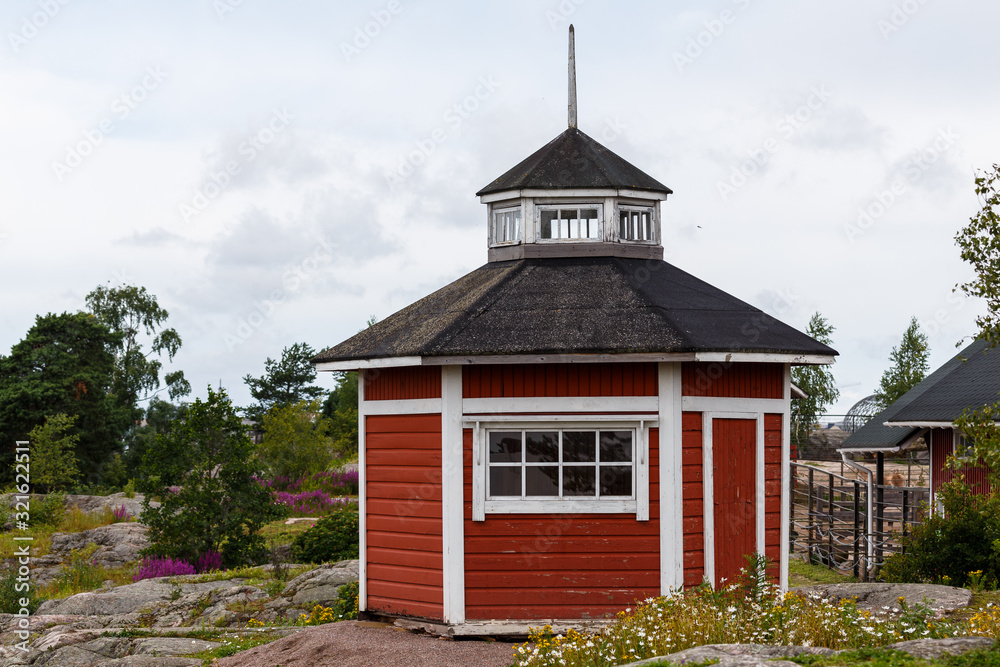 HELSINKI / FINLAND - AUGUST 2015: Traditional Finnish wooden building in the zoo of Helsinki, Finland