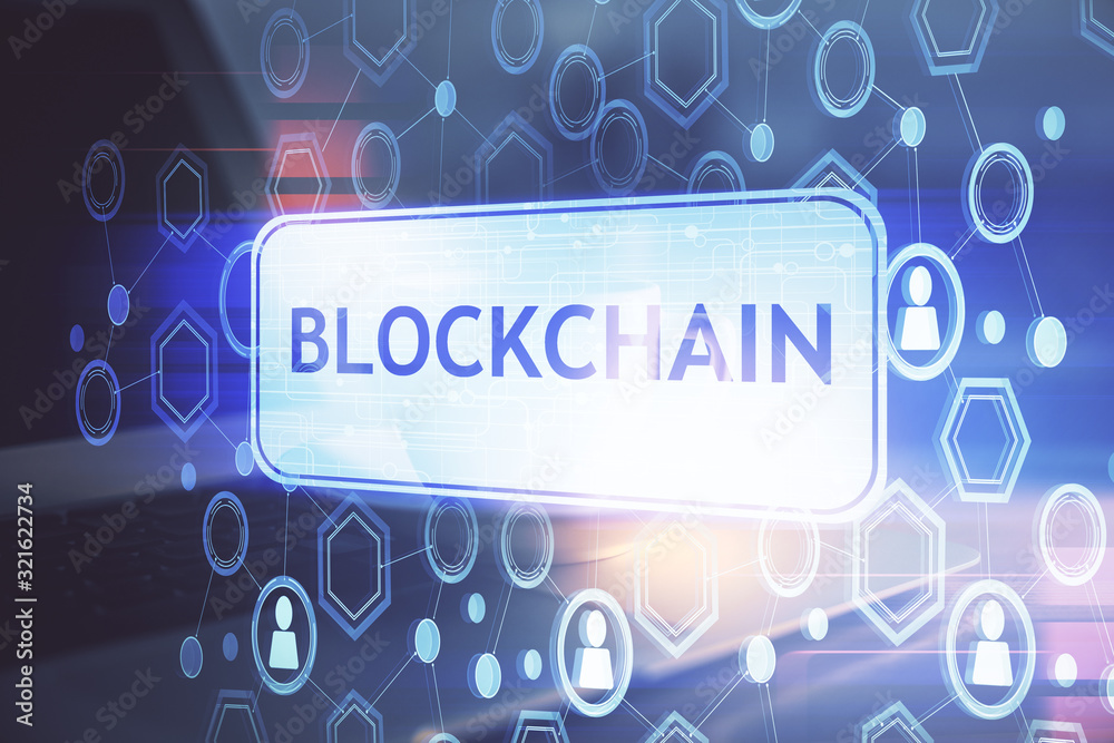 Multi exposure of blockchain and crypto economy theme hologram and table with computer background. Concept of bitcoin cryptocurrency. Multi exposure of blockchain and crypto economy theme hologram and table with computer background. Concept of bitcoin cryptocurrency.