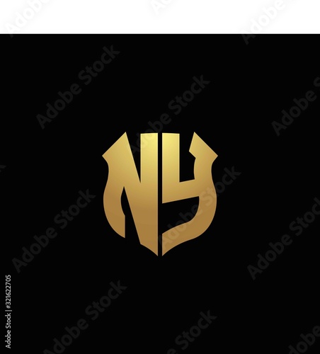 NY logo monogram with gold colors and shield shape design template